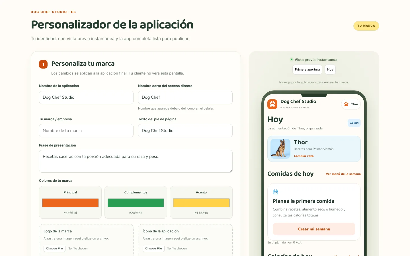 Personalizador real del Dog Chef Studio