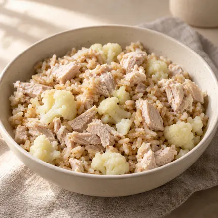 Pavo con arroz integral y coliflor Pavo con arroz integral y coliflor