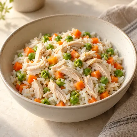 Pollo con arroz y vegetales pequeños Pollo con arroz y vegetales pequeños